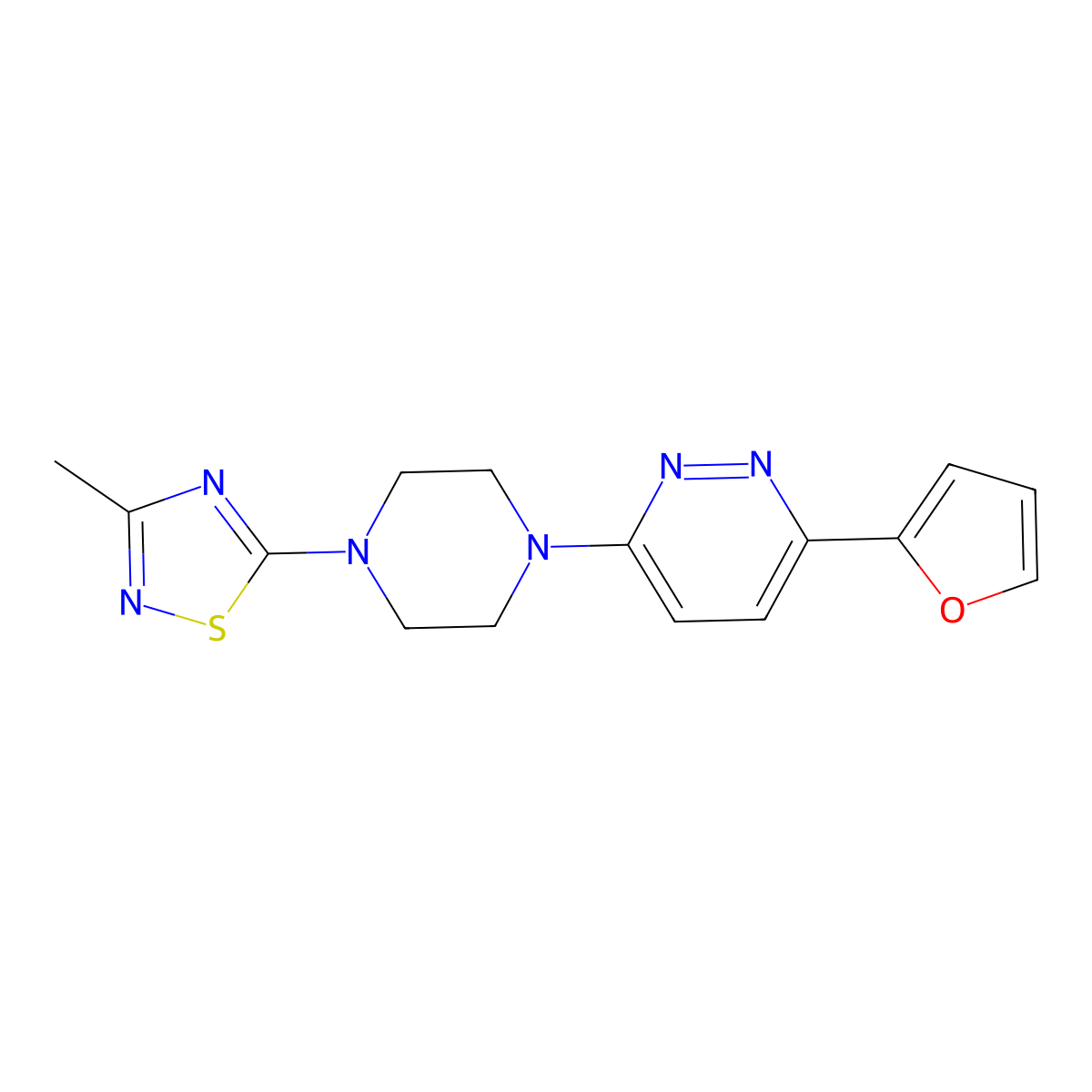 3-(Furan-2-yl)-6-[4-(3-methyl-1,2,4-thiadiazol-5-yl)piperazin-1-yl]pyridazine molecular structure, CAS 2380180-14-1