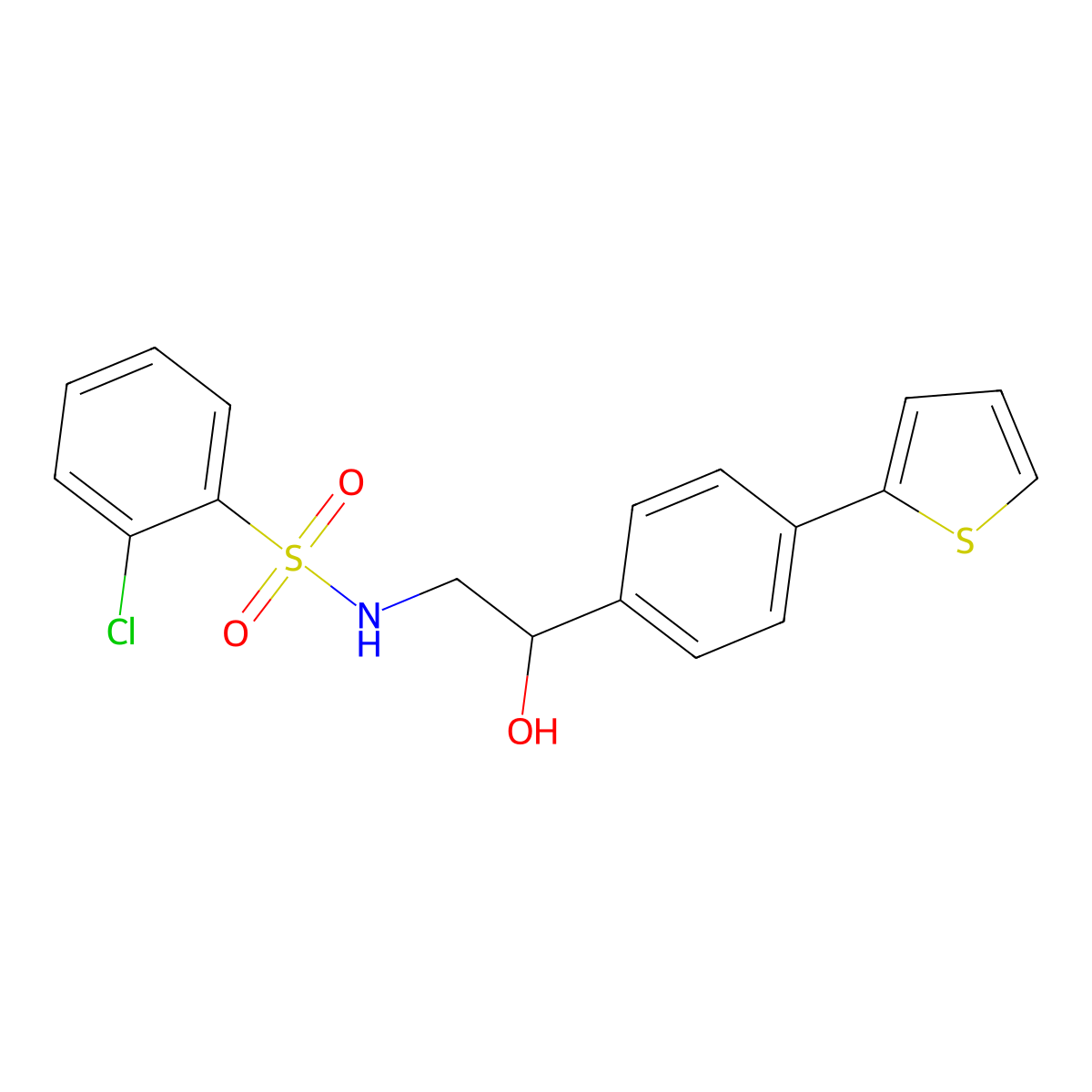 2-chloro-N-{2-hydroxy-2-[4-(thiophen-2-yl)phenyl]ethyl}benzene-1-sulfonamide molecular structure, CAS 2380180-17-4