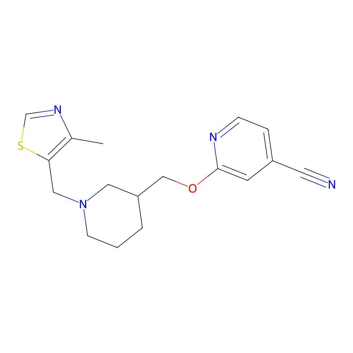 2-({1-[(4-Methyl-1,3-thiazol-5-yl)methyl]piperidin-3-yl}methoxy)pyridine-4-carbonitrile molecular structure, CAS 2380180-21-0