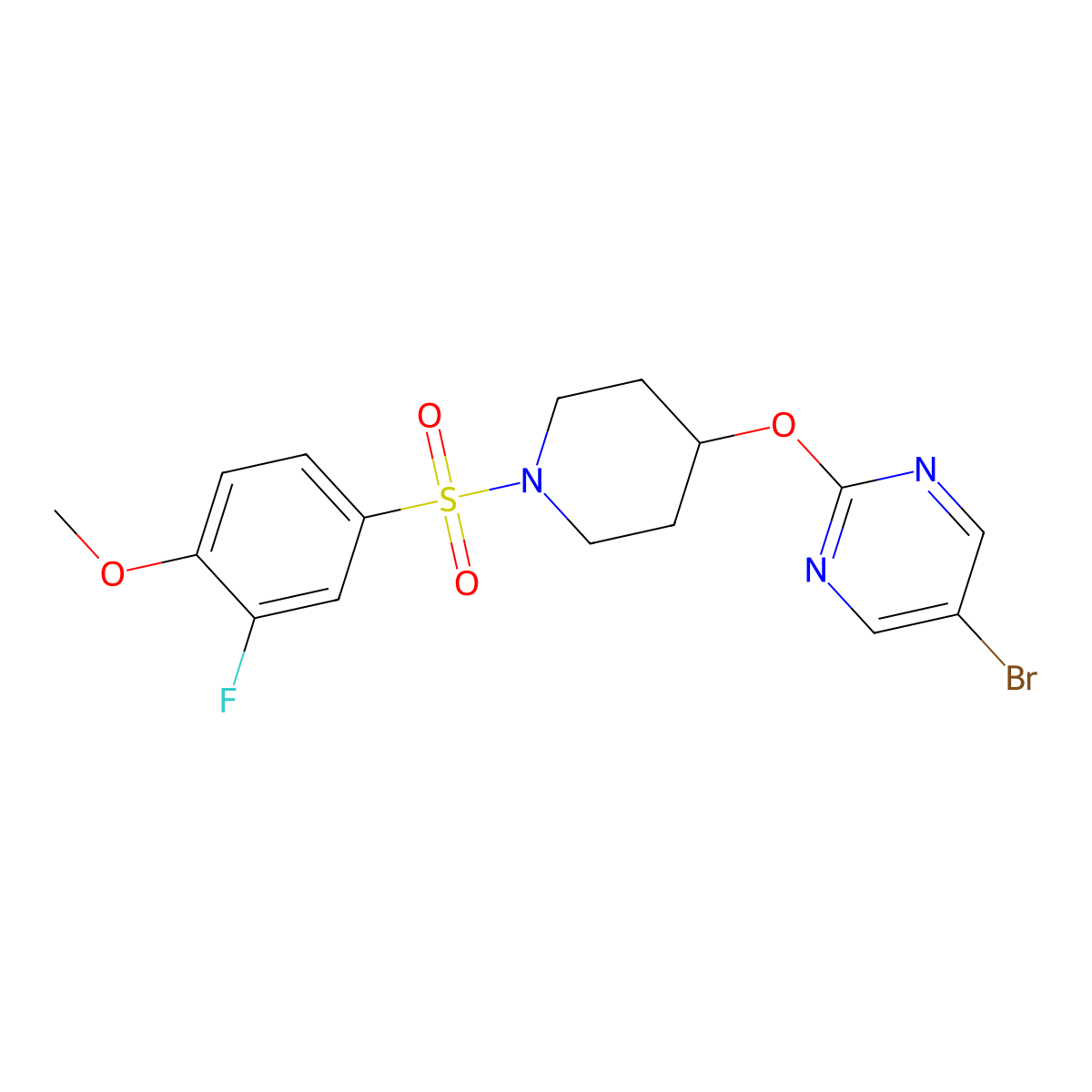 5-Bromo-2-{[1-(3-fluoro-4-methoxybenzenesulfonyl)piperidin-4-yl]oxy}pyrimidine molecular structure, CAS 2380180-22-1