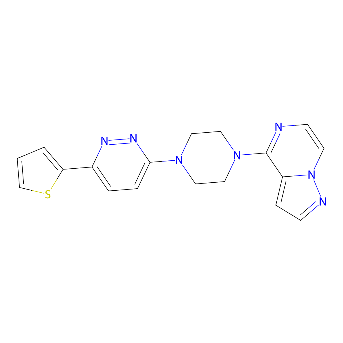 3-(4-{Pyrazolo[1,5-a]pyrazin-4-yl}piperazin-1-yl)-6-(thiophen-2-yl)pyridazine molecular structure, CAS 2380180-27-6