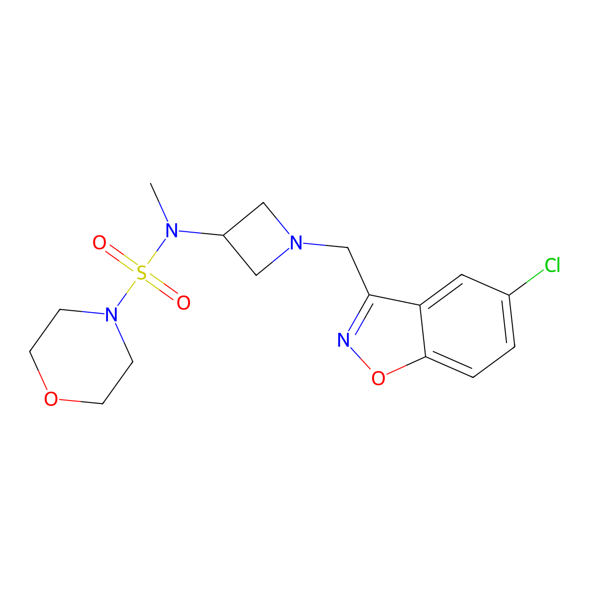 N-{1-[(5-chloro-1,2-benzoxazol-3-yl)methyl]azetidin-3-yl}-N-methylmorpholine-4-sulfonamide molecular structure, CAS 2380180-28-7