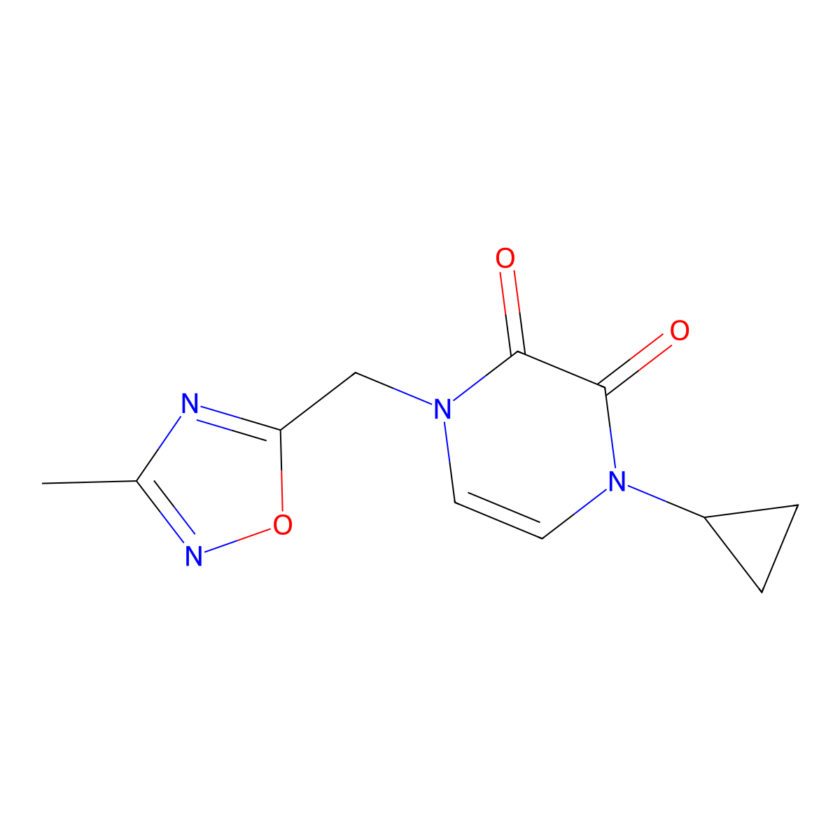 1-Cyclopropyl-4-[(3-methyl-1,2,4-oxadiazol-5-yl)methyl]-1,2,3,4-tetrahydropyrazine-2,3-dione molecular structure, CAS 2380180-32-3