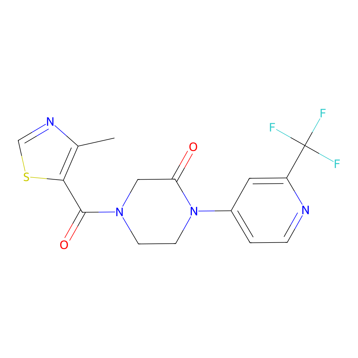 4-(4-Methyl-1,3-thiazole-5-carbonyl)-1-[2-(trifluoromethyl)pyridin-4-yl]piperazin-2-one molecular structure, CAS 2380180-40-3
