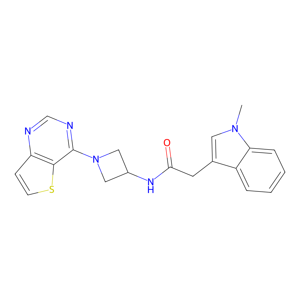 2-(1-methyl-1H-indol-3-yl)-N-(1-{thieno[3,2-d]pyrimidin-4-yl}azetidin-3-yl)acetamide molecular structure, CAS 2380180-42-5
