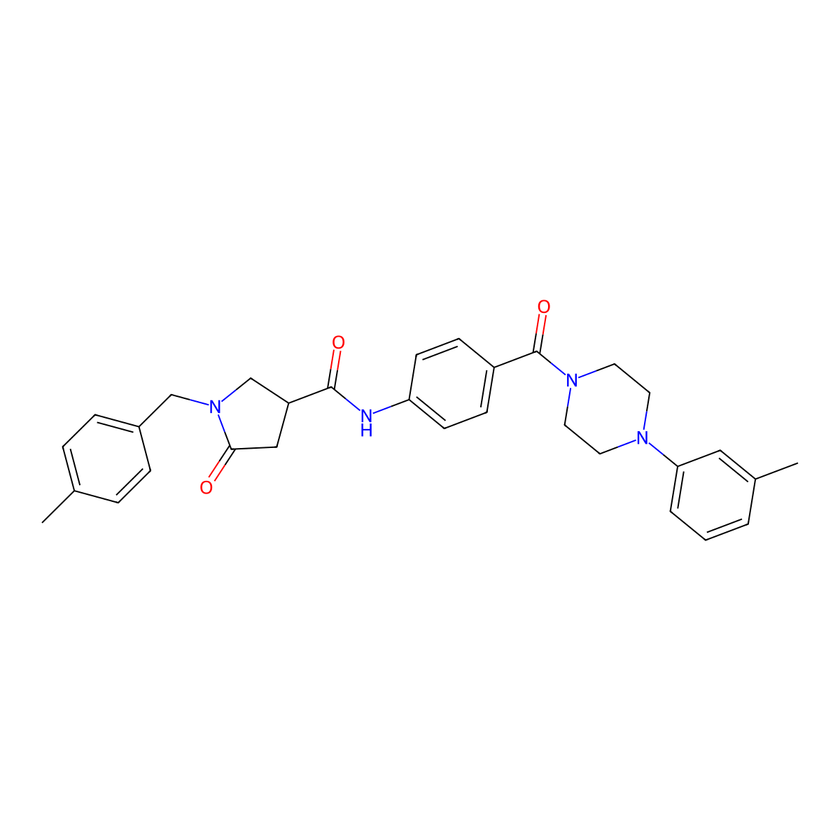 1-[(4-methylphenyl)methyl]-N-{4-[4-(3-methylphenyl)piperazine-1-carbonyl]phenyl}-5-oxopyrrolidine-3-carboxamide molecular structure, CAS 2380180-47-0
