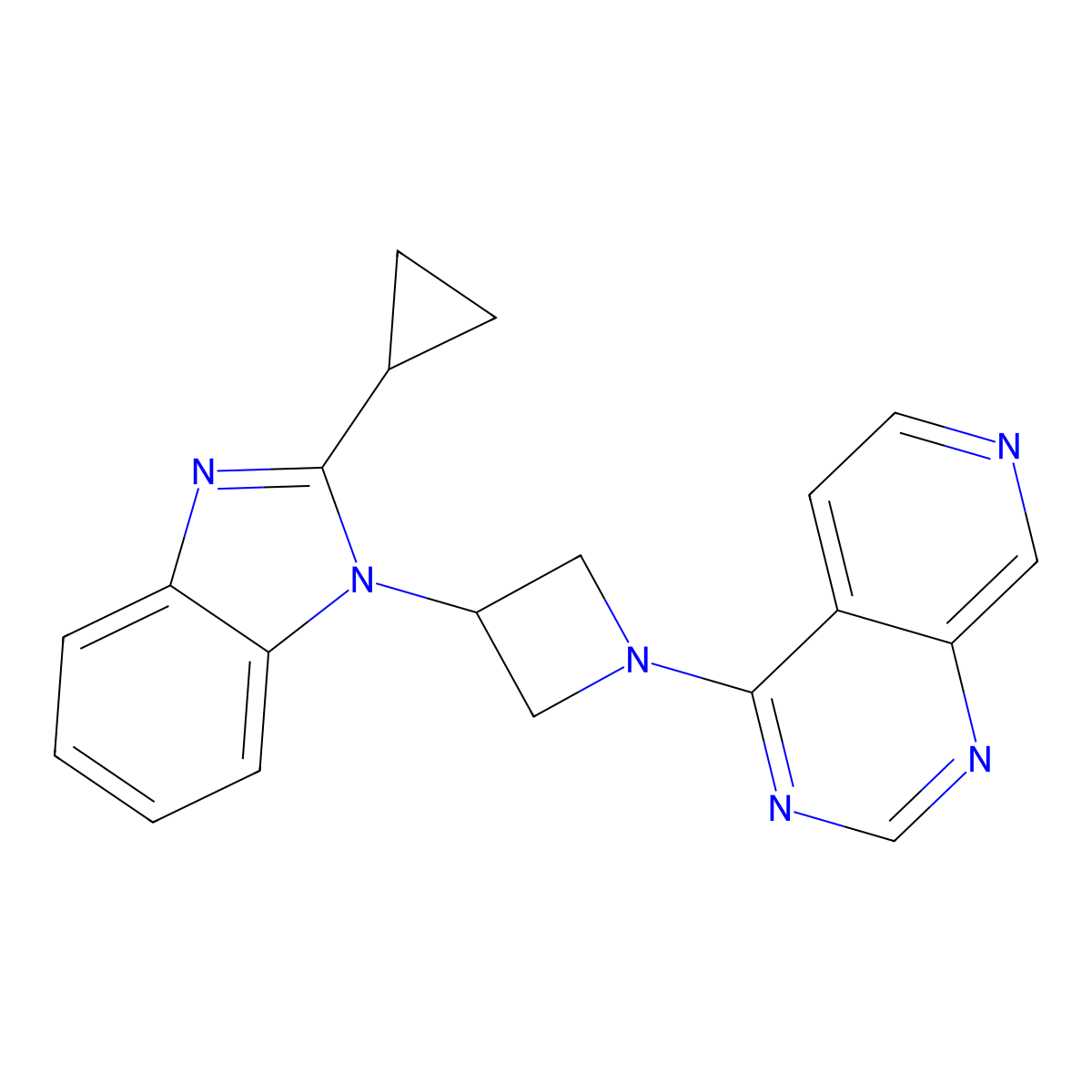 2-cyclopropyl-1-(1-{pyrido[3,4-d]pyrimidin-4-yl}azetidin-3-yl)-1H-1,3-benzodiazole molecular structure, CAS 2380180-53-8
