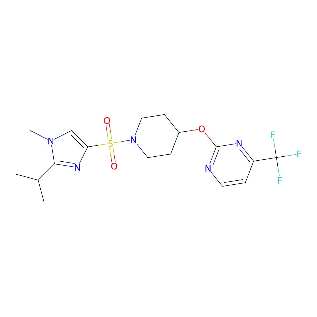 2-[(1-{[1-methyl-2-(propan-2-yl)-1H-imidazol-4-yl]sulfonyl}piperidin-4-yl)oxy]-4-(trifluoromethyl)pyrimidine molecular structure, CAS 2380180-54-9