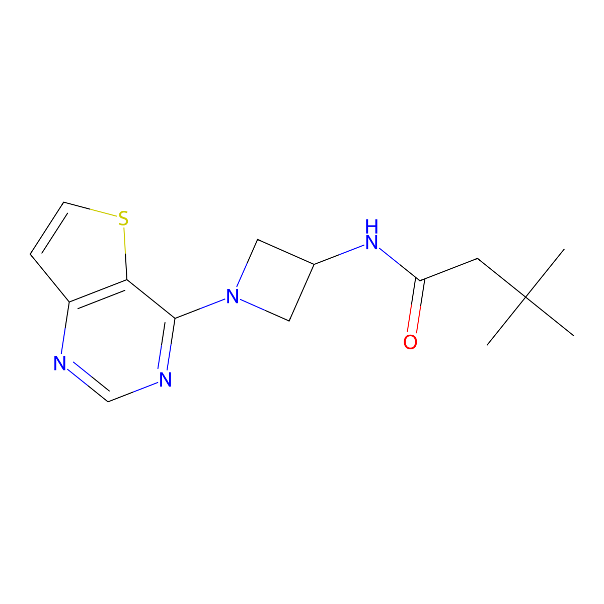 3,3-dimethyl-N-(1-{thieno[3,2-d]pyrimidin-4-yl}azetidin-3-yl)butanamide molecular structure, CAS 2380180-62-9