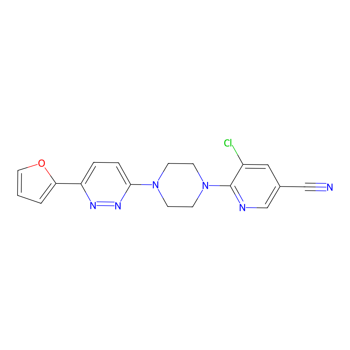 5-Chloro-6-{4-[6-(furan-2-yl)pyridazin-3-yl]piperazin-1-yl}pyridine-3-carbonitrile molecular structure, CAS 2380180-65-2