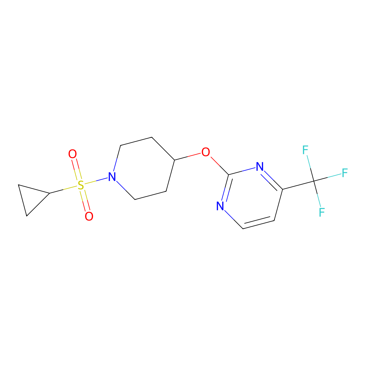 2-{[1-(Cyclopropanesulfonyl)piperidin-4-yl]oxy}-4-(trifluoromethyl)pyrimidine molecular structure, CAS 2380180-73-2