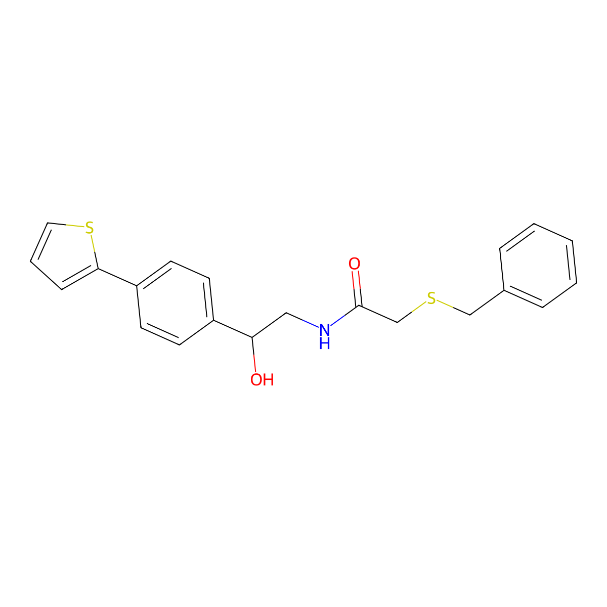 2-(benzylsulfanyl)-N-{2-hydroxy-2-[4-(thiophen-2-yl)phenyl]ethyl}acetamide molecular structure, CAS 2380180-84-5
