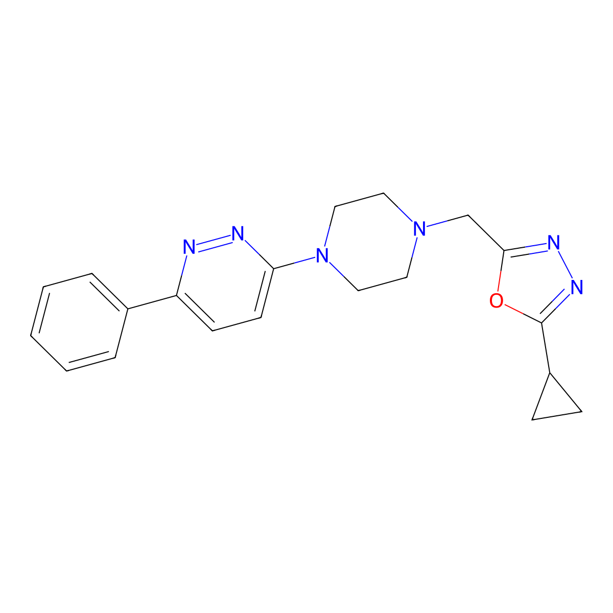3-{4-[(5-Cyclopropyl-1,3,4-oxadiazol-2-yl)methyl]piperazin-1-yl}-6-phenylpyridazine molecular structure, CAS 2380180-85-6
