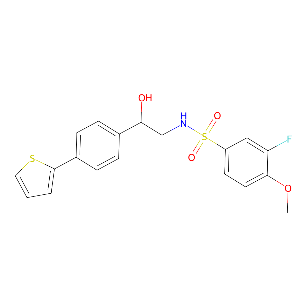 3-fluoro-N-{2-hydroxy-2-[4-(thiophen-2-yl)phenyl]ethyl}-4-methoxybenzene-1-sulfonamide molecular structure, CAS 2380180-87-8