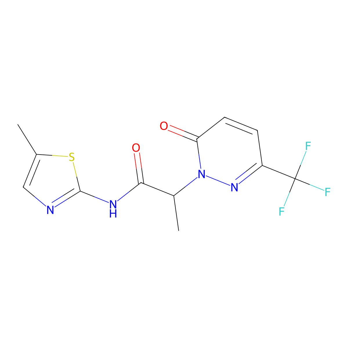 N-(5-methyl-1,3-thiazol-2-yl)-2-[6-oxo-3-(trifluoromethyl)-1,6-dihydropyridazin-1-yl]propanamide molecular structure, CAS 2380180-89-0