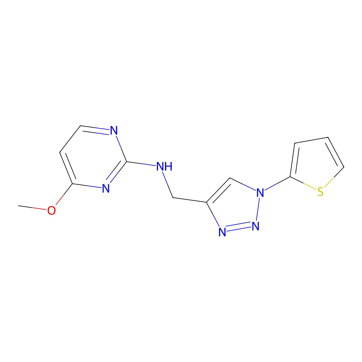 4-methoxy-N-{[1-(thiophen-2-yl)-1H-1,2,3-triazol-4-yl]methyl}pyrimidin-2-amine molecular structure, CAS 2380180-92-5