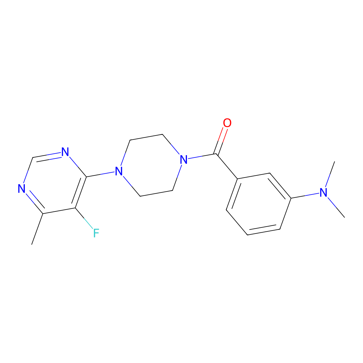 3-[4-(5-fluoro-6-methylpyrimidin-4-yl)piperazine-1-carbonyl]-N,N-dimethylaniline molecular structure, CAS 2380180-98-1