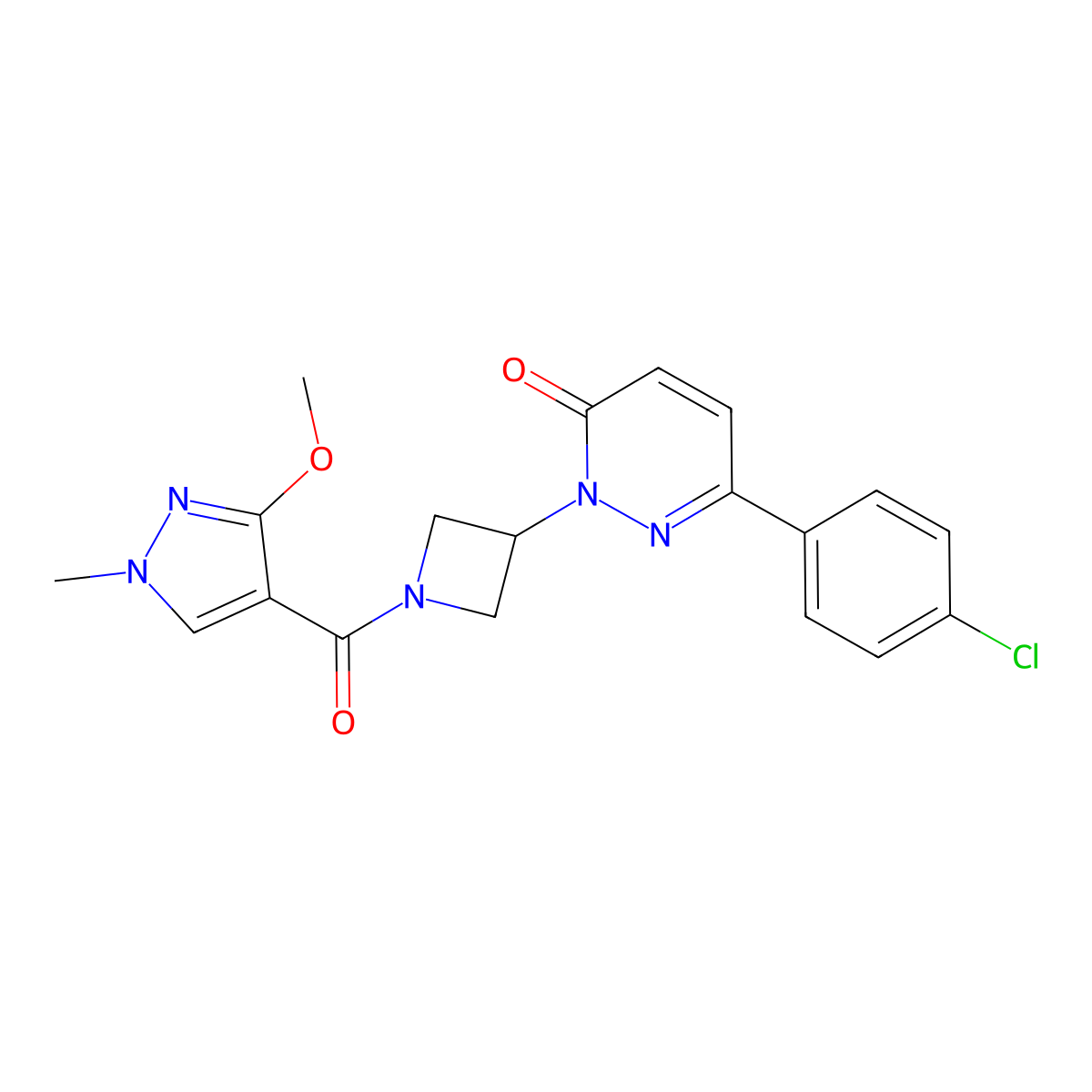 6-(4-chlorophenyl)-2-[1-(3-methoxy-1-methyl-1H-pyrazole-4-carbonyl)azetidin-3-yl]-2,3-dihydropyridazin-3-one molecular structure, CAS 2380181-00-8