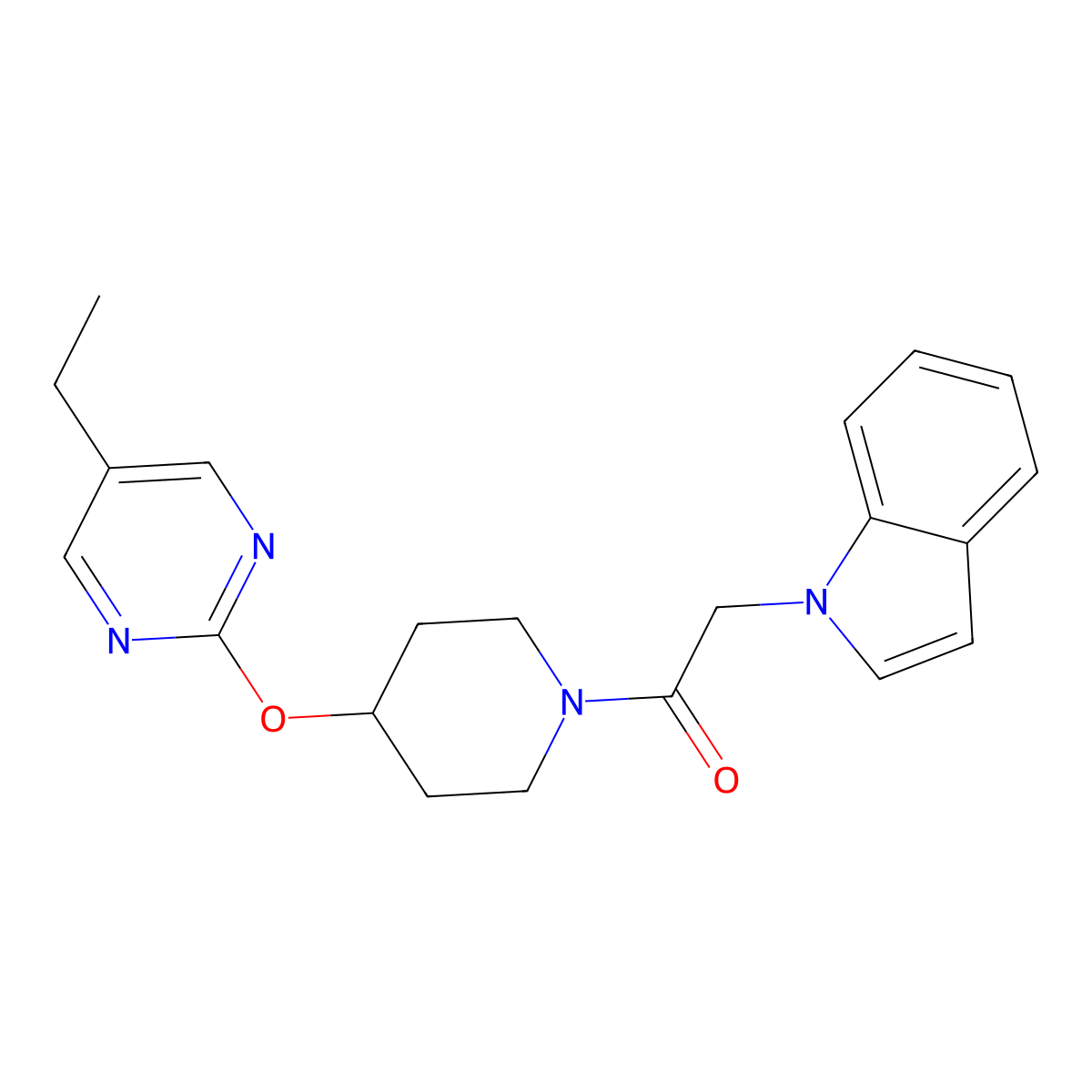 1-{4-[(5-ethylpyrimidin-2-yl)oxy]piperidin-1-yl}-2-(1H-indol-1-yl)ethan-1-one molecular structure, CAS 2380181-03-1