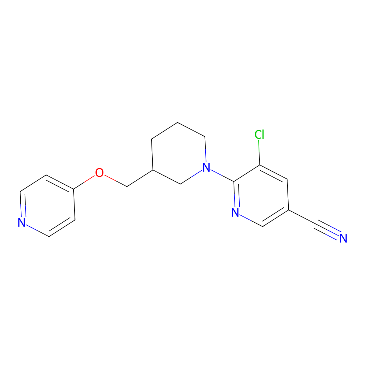 5-Chloro-6-{3-[(pyridin-4-yloxy)methyl]piperidin-1-yl}pyridine-3-carbonitrile molecular structure, CAS 2380181-12-2