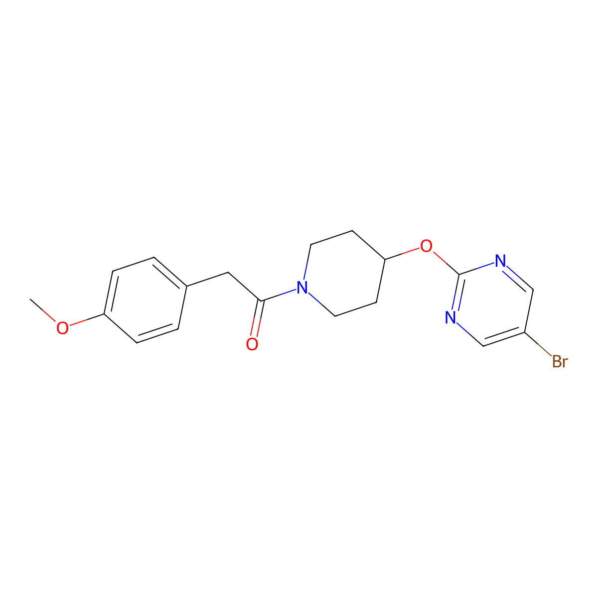 1-{4-[(5-Bromopyrimidin-2-yl)oxy]piperidin-1-yl}-2-(4-methoxyphenyl)ethan-1-one molecular structure, CAS 2380181-16-6