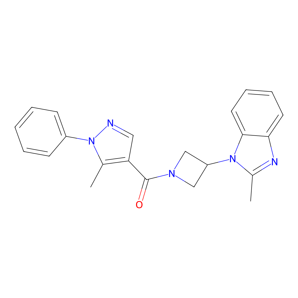 2-methyl-1-[1-(5-methyl-1-phenyl-1H-pyrazole-4-carbonyl)azetidin-3-yl]-1H-1,3-benzodiazole molecular structure, CAS 2380181-17-7