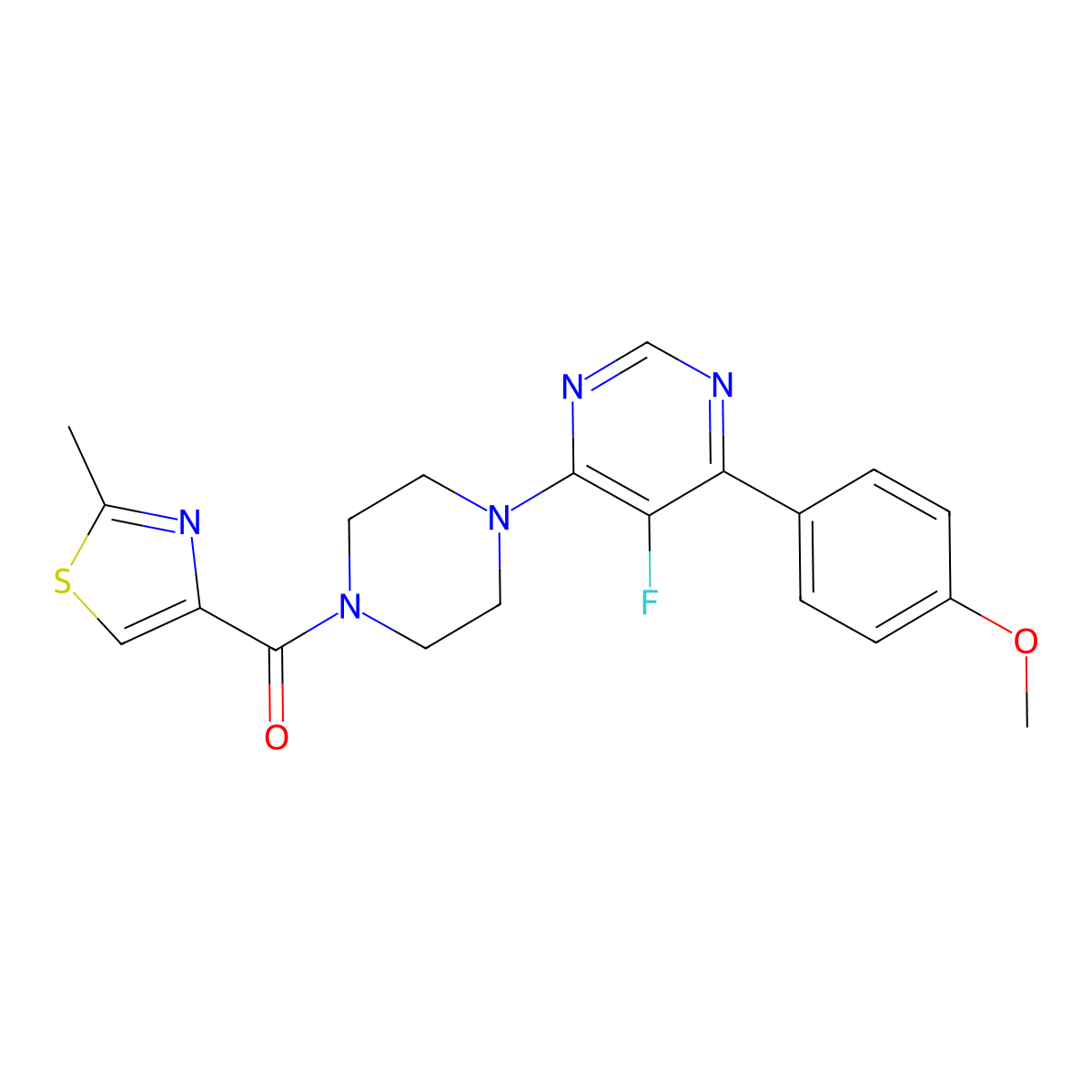 5-Fluoro-4-(4-methoxyphenyl)-6-[4-(2-methyl-1,3-thiazole-4-carbonyl)piperazin-1-yl]pyrimidine molecular structure, CAS 2380181-27-9