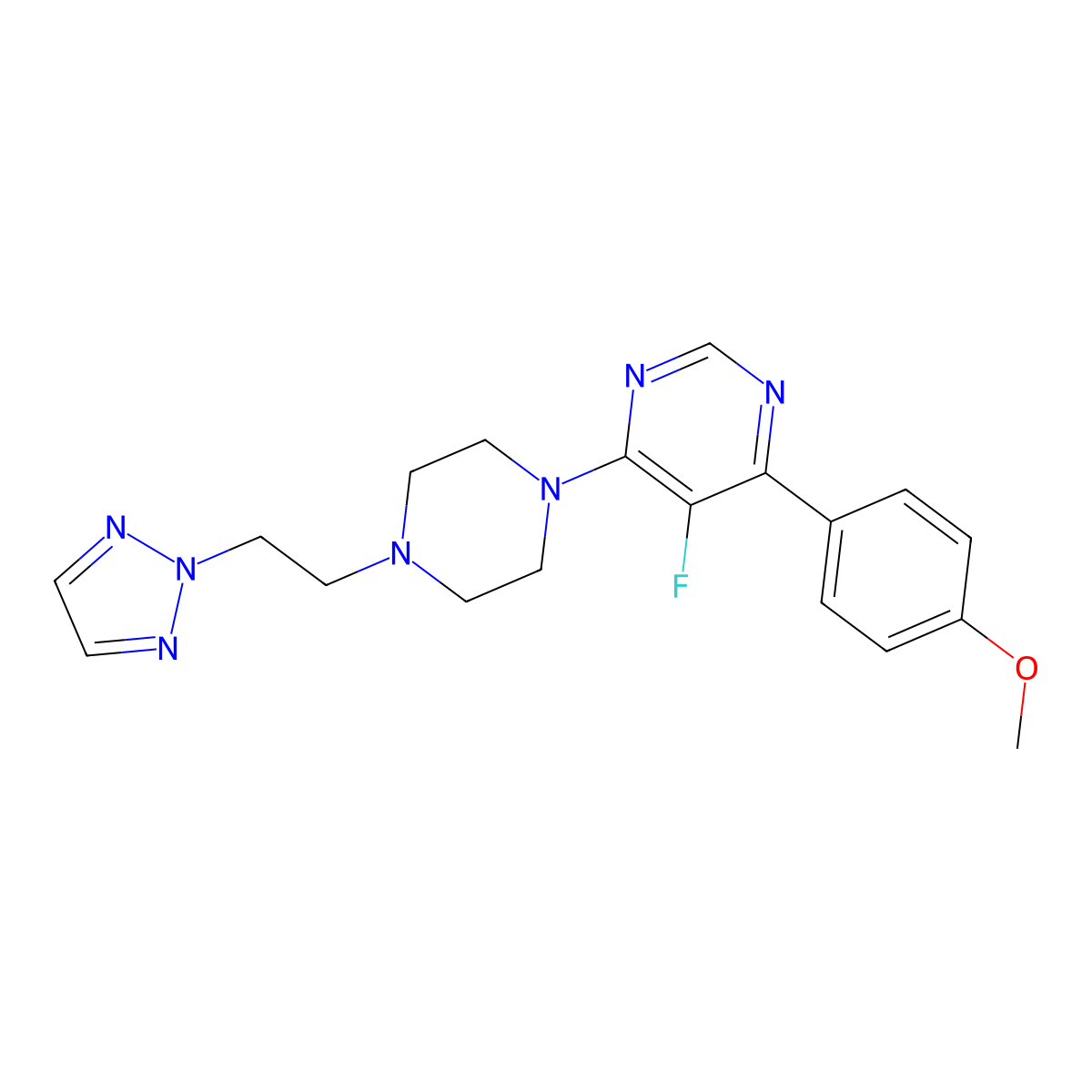 5-fluoro-4-(4-methoxyphenyl)-6-{4-[2-(2H-1,2,3-triazol-2-yl)ethyl]piperazin-1-yl}pyrimidine molecular structure, CAS 2380181-28-0