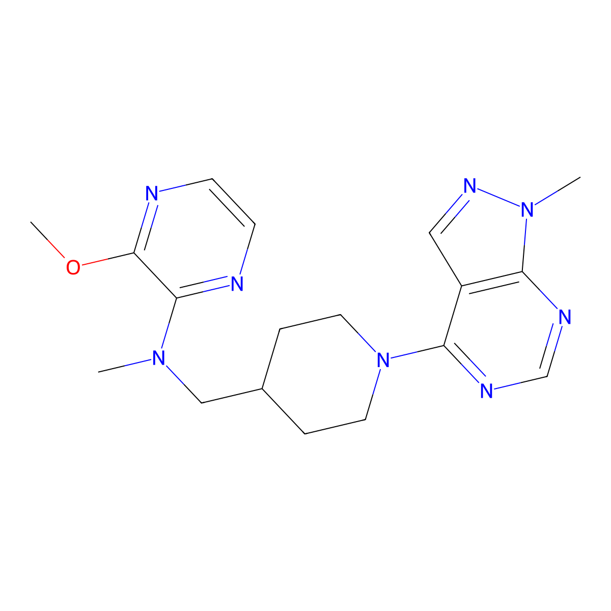 3-methoxy-N-methyl-N-[(1-{1-methyl-1H-pyrazolo[3,4-d]pyrimidin-4-yl}piperidin-4-yl)methyl]pyrazin-2-amine molecular structure, CAS 2380181-38-2