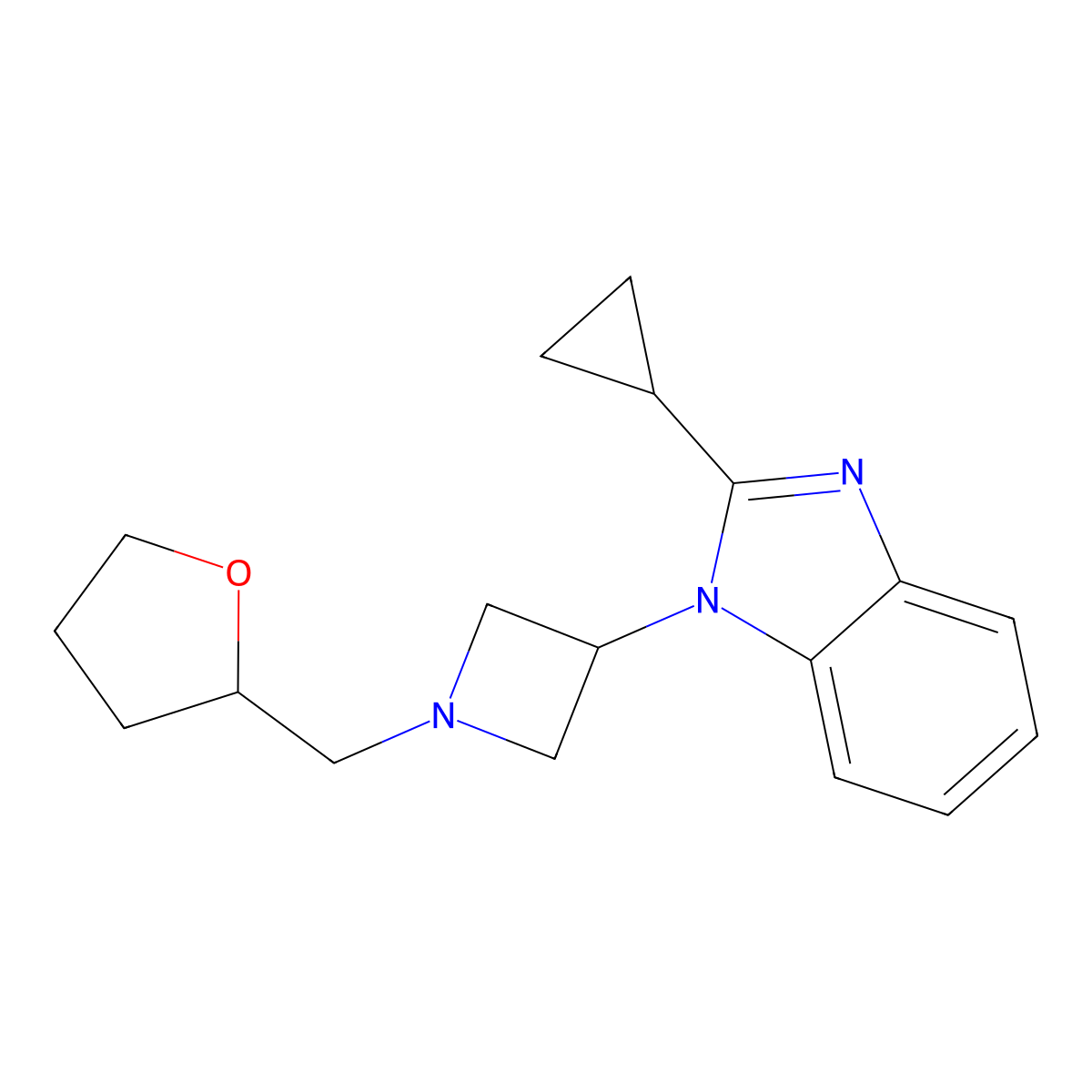 2-cyclopropyl-1-{1-[(oxolan-2-yl)methyl]azetidin-3-yl}-1H-1,3-benzodiazole molecular structure, CAS 2380181-39-3