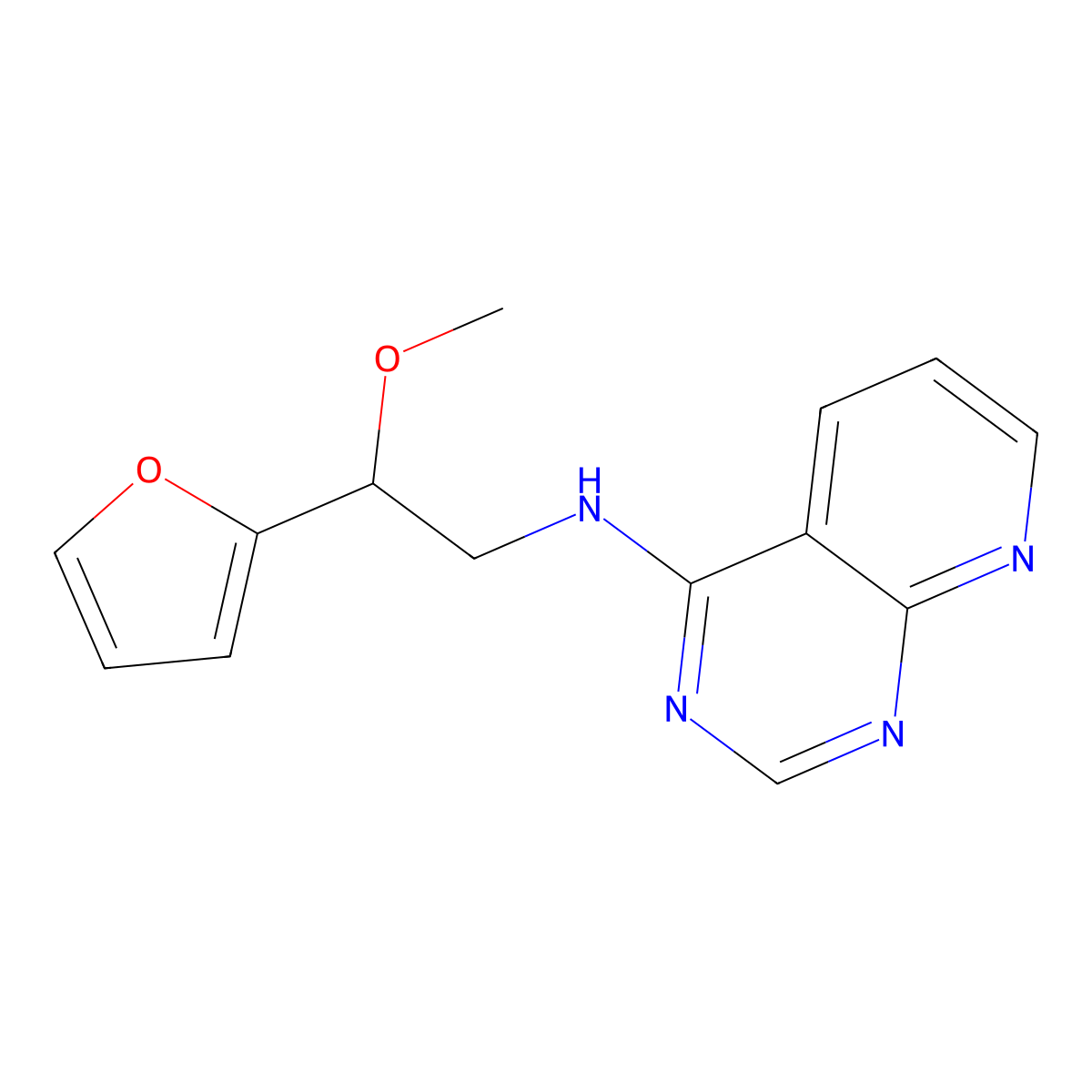 N-[2-(Furan-2-yl)-2-methoxyethyl]pyrido[2,3-d]pyrimidin-4-amine molecular structure, CAS 2380181-42-8