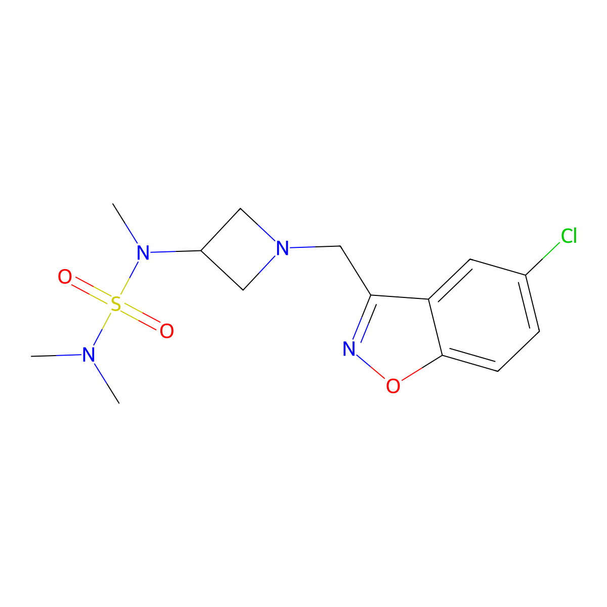 ({1-[(5-Chloro-1,2-benzoxazol-3-yl)methyl]azetidin-3-yl}(methyl)sulfamoyl)dimethylamine molecular structure, CAS 2380181-43-9