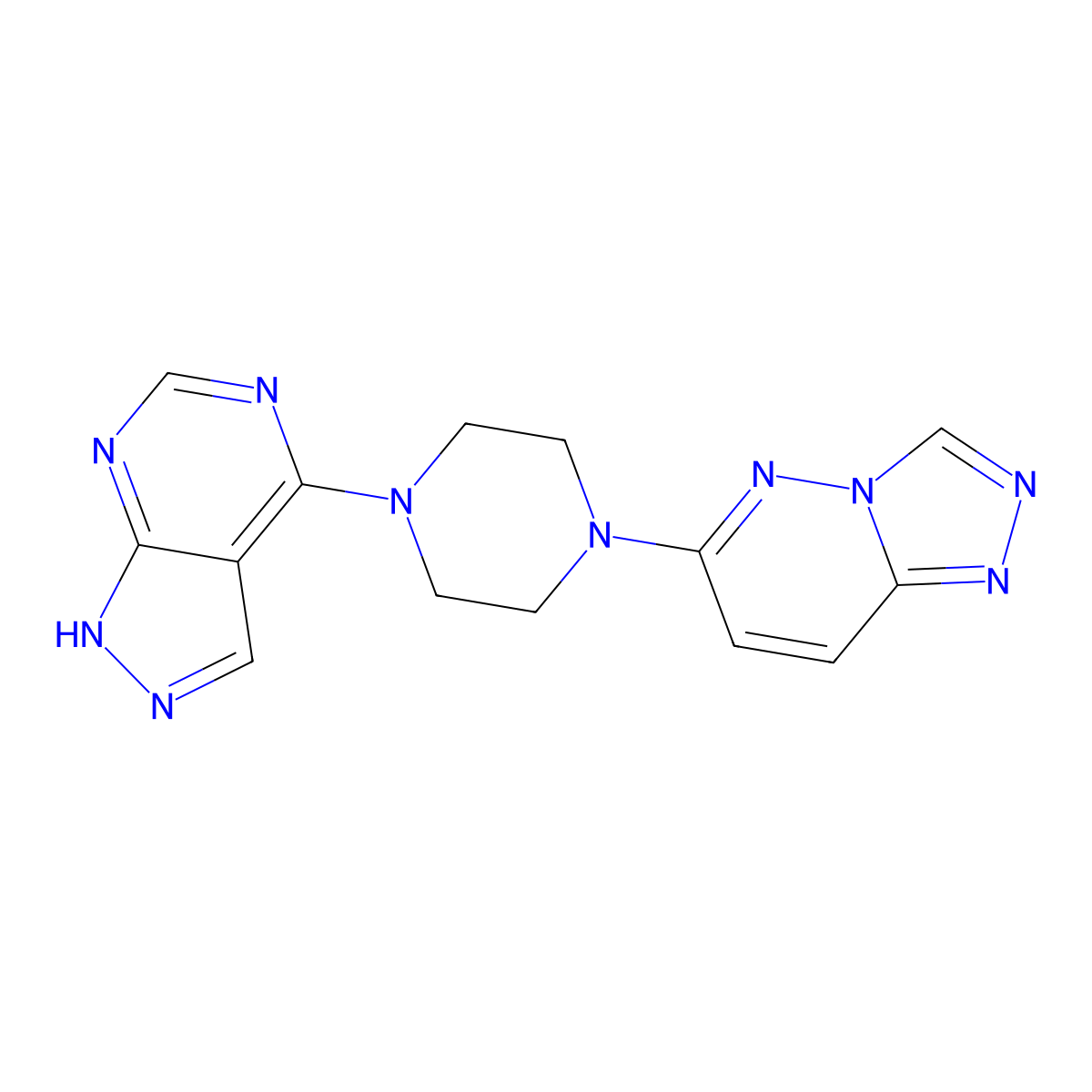 1-{1H-pyrazolo[3,4-d]pyrimidin-4-yl}-4-{[1,2,4]triazolo[4,3-b]pyridazin-6-yl}piperazine molecular structure, CAS 2380181-44-0