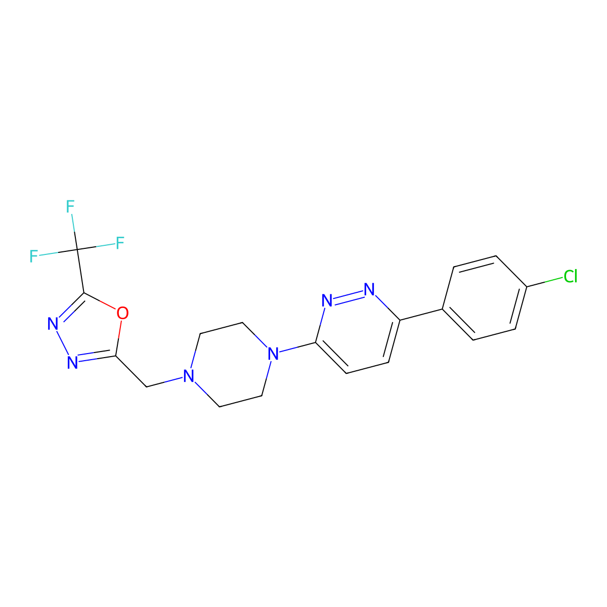 3-(4-Chlorophenyl)-6-(4-{[5-(trifluoromethyl)-1,3,4-oxadiazol-2-yl]methyl}piperazin-1-yl)pyridazine molecular structure, CAS 2380181-46-2