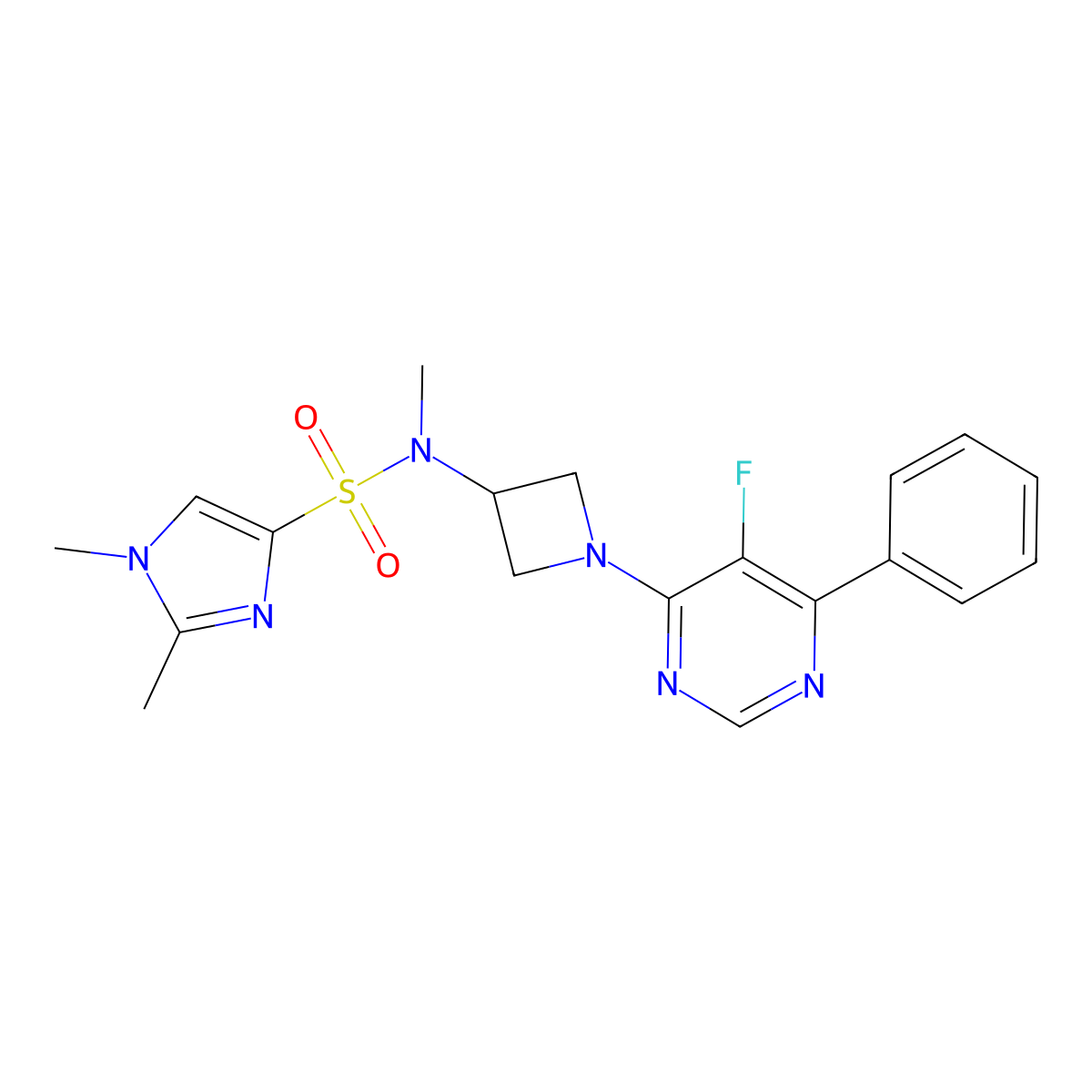 N-[1-(5-fluoro-6-phenylpyrimidin-4-yl)azetidin-3-yl]-N,1,2-trimethyl-1H-imidazole-4-sulfonamide molecular structure, CAS 2380181-53-1