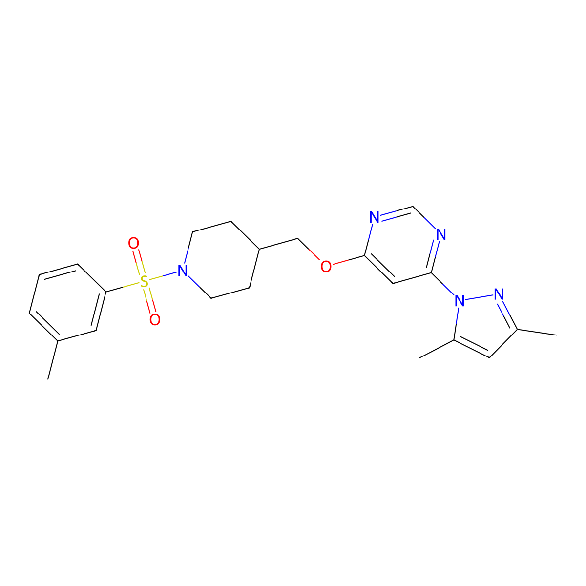 4-(3,5-dimethyl-1H-pyrazol-1-yl)-6-{[1-(3-methylbenzenesulfonyl)piperidin-4-yl]methoxy}pyrimidine molecular structure, CAS 2380181-54-2