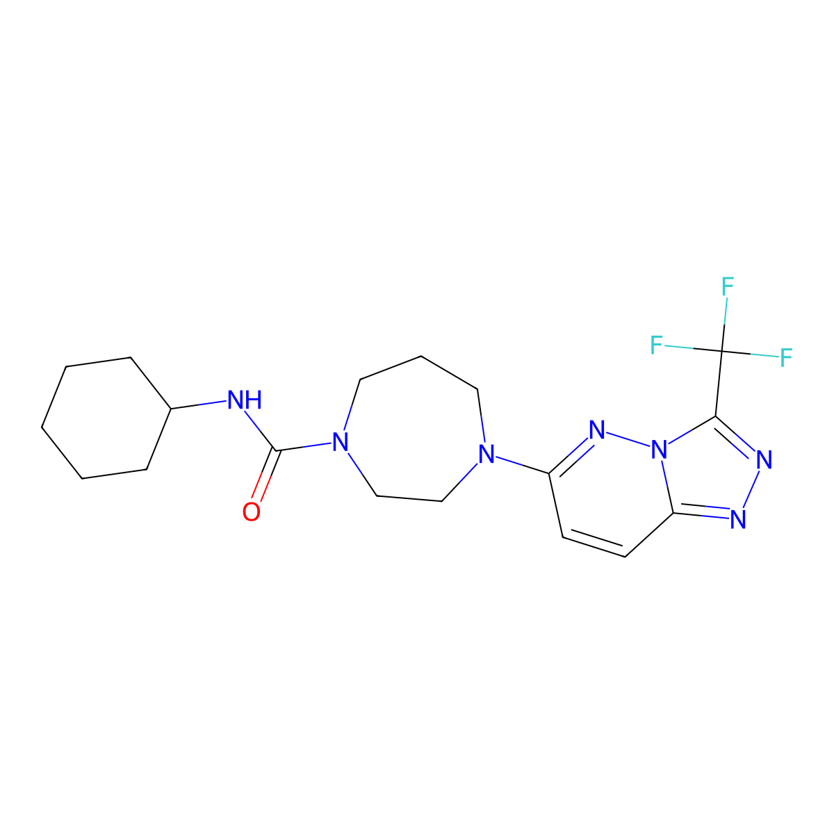 N-Cyclohexyl-4-[3-(trifluoromethyl)-[1,2,4]triazolo[4,3-b]pyridazin-6-yl]-1,4-diazepane-1-carboxamide molecular structure, CAS 2380181-57-5