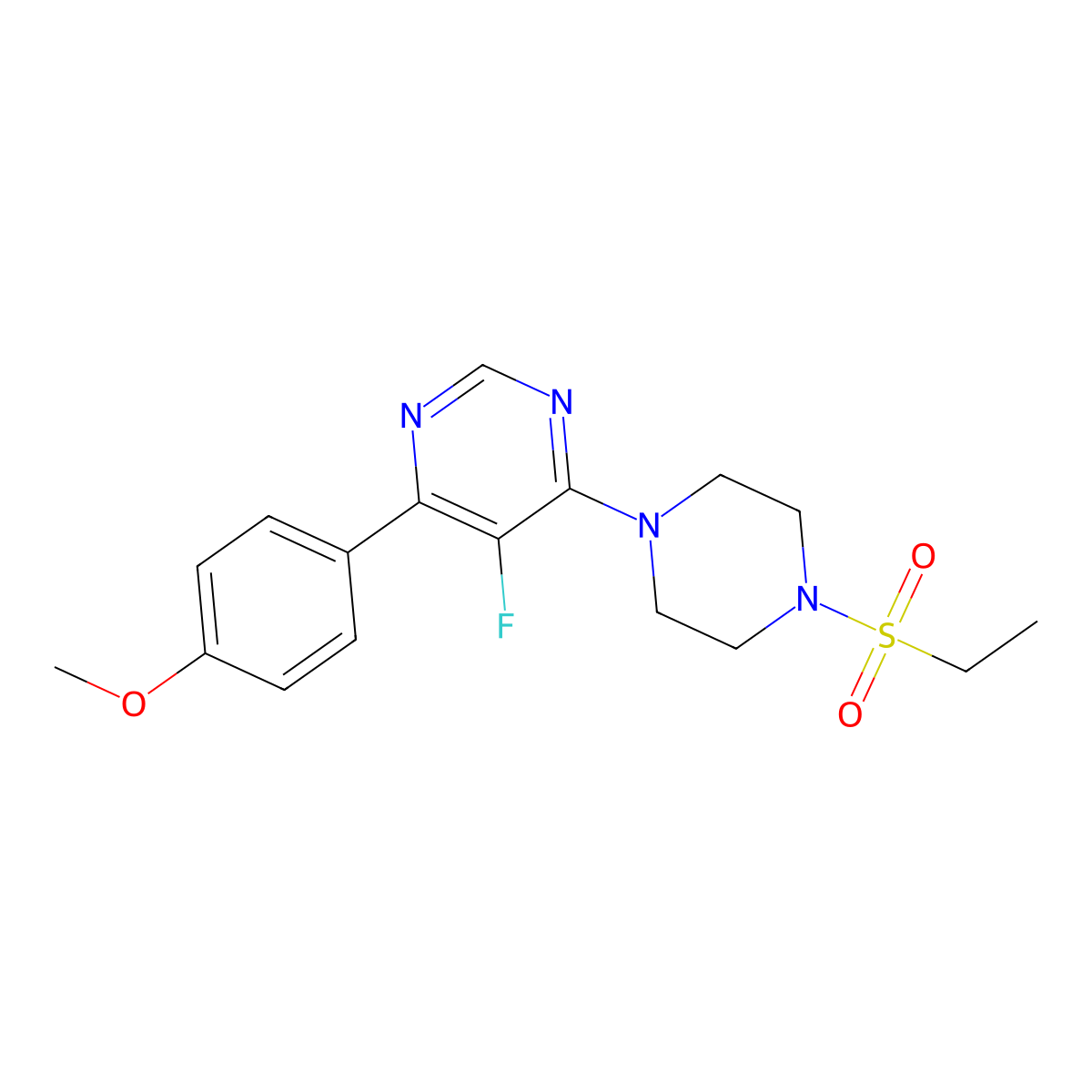 4-[4-(Ethanesulfonyl)piperazin-1-yl]-5-fluoro-6-(4-methoxyphenyl)pyrimidine molecular structure, CAS 2380181-59-7