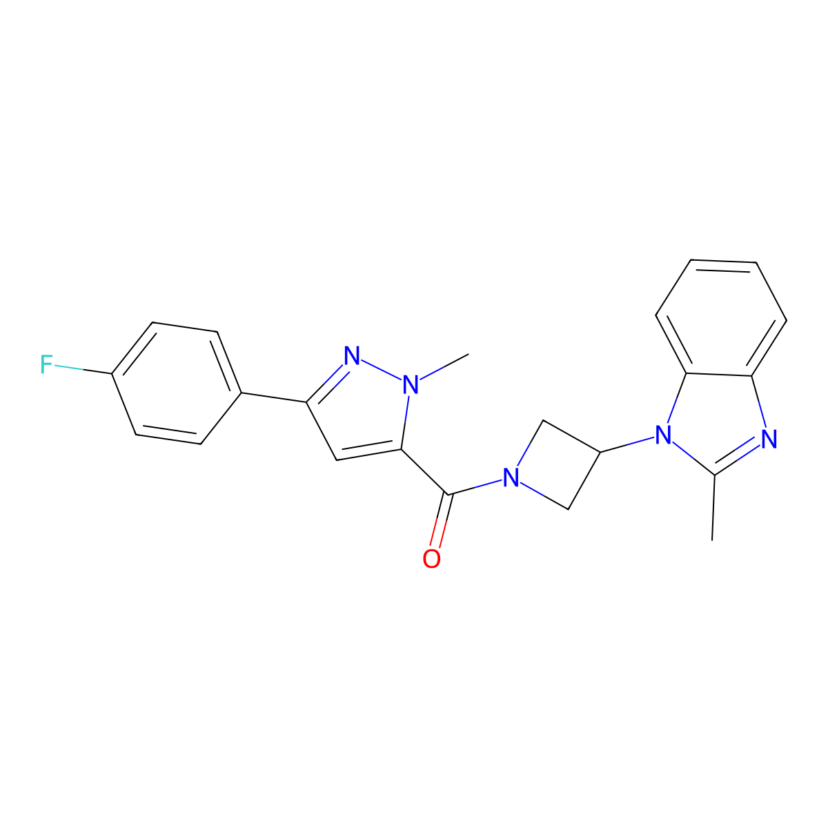 1-{1-[3-(4-fluorophenyl)-1-methyl-1H-pyrazole-5-carbonyl]azetidin-3-yl}-2-methyl-1H-1,3-benzodiazole molecular structure, CAS 2380181-64-4
