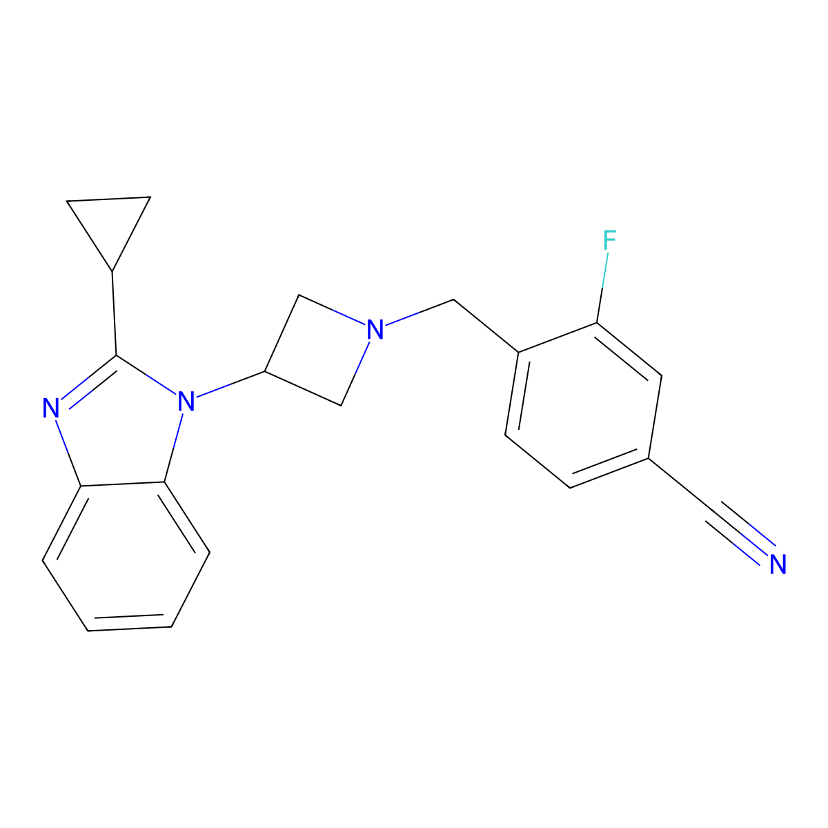 4-[[3-(2-Cyclopropylbenzimidazol-1-yl)azetidin-1-yl]methyl]-3-fluorobenzonitrile molecular structure, CAS 2380181-66-6