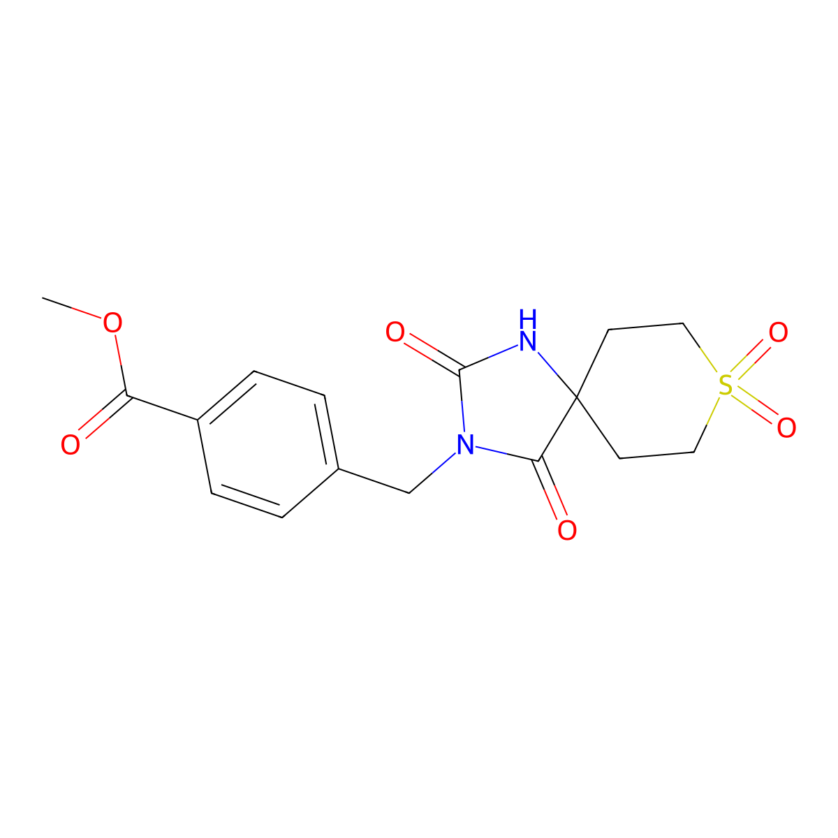 Methyl 4-({2,4,8,8-tetraoxo-8lambda6-thia-1,3-diazaspiro[4.5]decan-3-yl}methyl)benzoate molecular structure, CAS 2380181-80-4