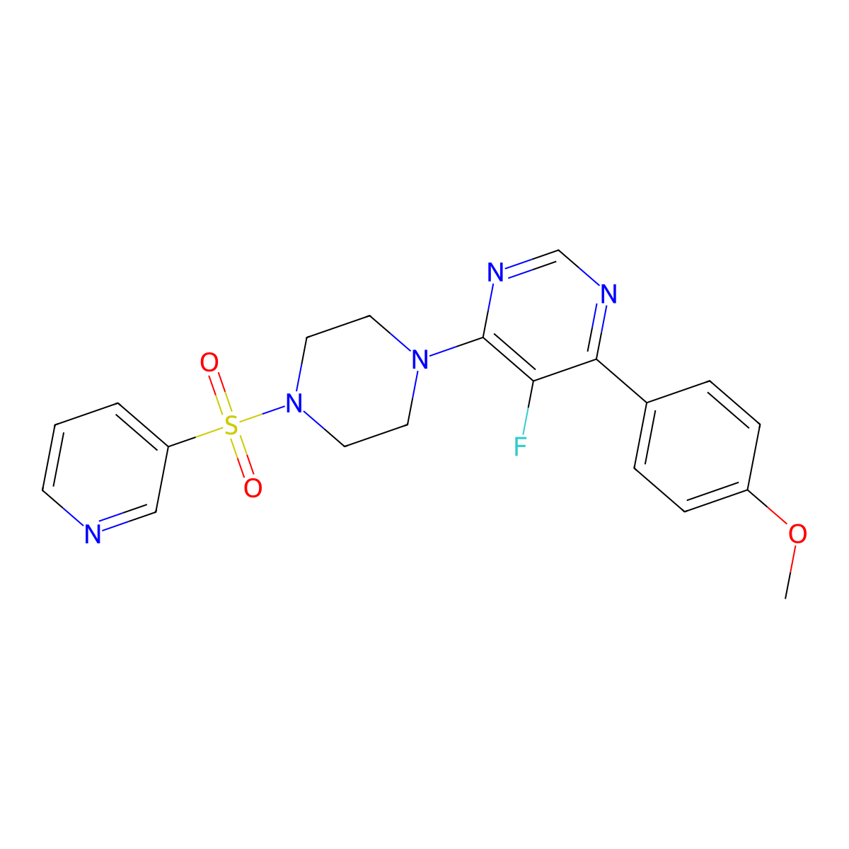 5-Fluoro-4-(4-methoxyphenyl)-6-[4-(pyridine-3-sulfonyl)piperazin-1-yl]pyrimidine molecular structure, CAS 2380181-85-9