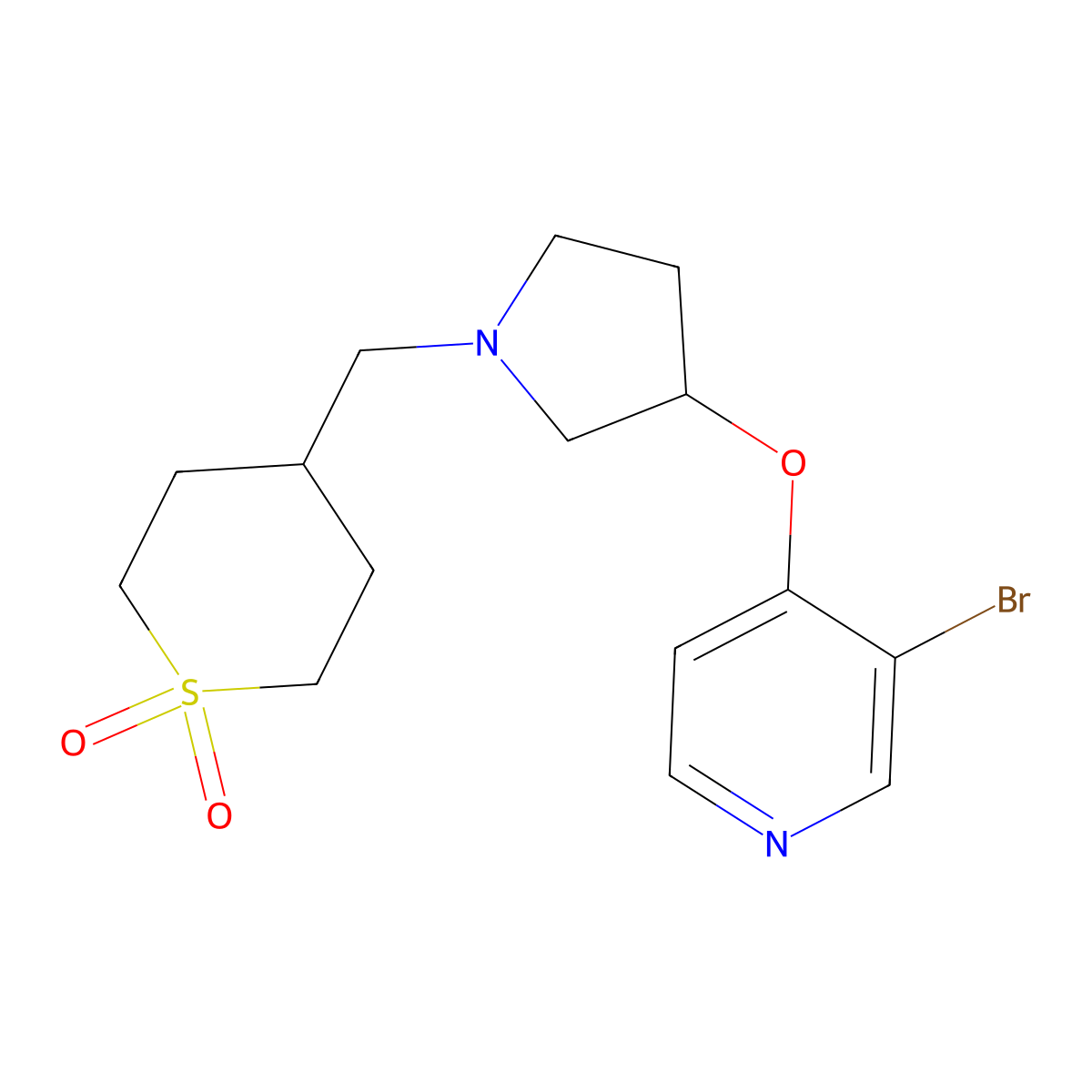 4-({3-[(3-Bromopyridin-4-yl)oxy]pyrrolidin-1-yl}methyl)-1lambda6-thiane-1,1-dione molecular structure, CAS 2380181-90-6