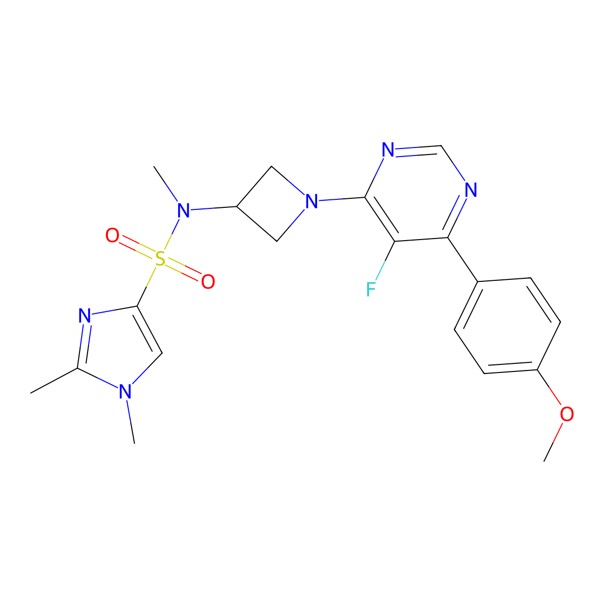 N-{1-[5-fluoro-6-(4-methoxyphenyl)pyrimidin-4-yl]azetidin-3-yl}-N,1,2-trimethyl-1H-imidazole-4-sulfonamide molecular structure, CAS 2380181-95-1