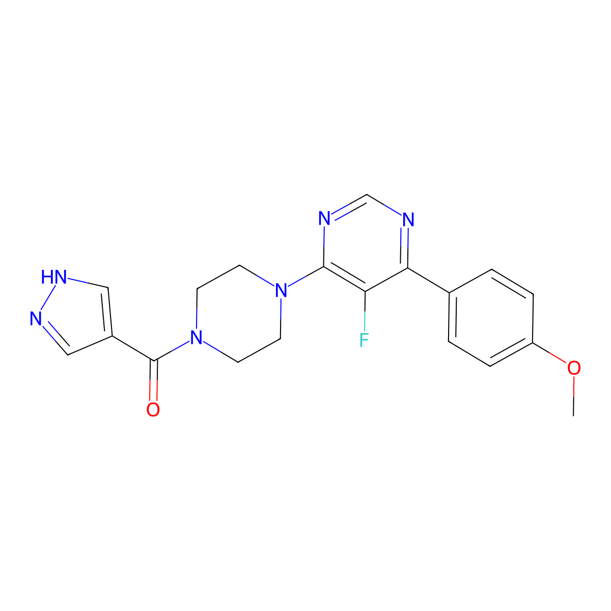 5-fluoro-4-(4-methoxyphenyl)-6-[4-(1H-pyrazole-4-carbonyl)piperazin-1-yl]pyrimidine molecular structure, CAS 2380182-00-1
