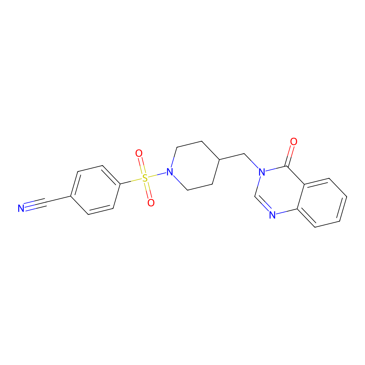 4-({4-[(4-Oxo-3,4-dihydroquinazolin-3-yl)methyl]piperidin-1-yl}sulfonyl)benzonitrile molecular structure, CAS 2380182-06-7