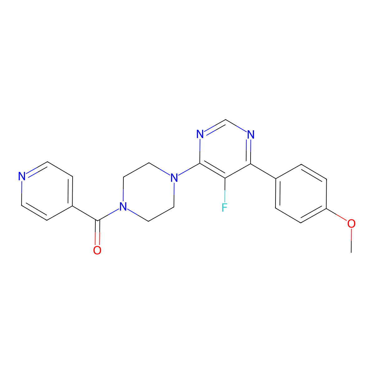 5-Fluoro-4-(4-methoxyphenyl)-6-[4-(pyridine-4-carbonyl)piperazin-1-yl]pyrimidine molecular structure, CAS 2380182-17-0