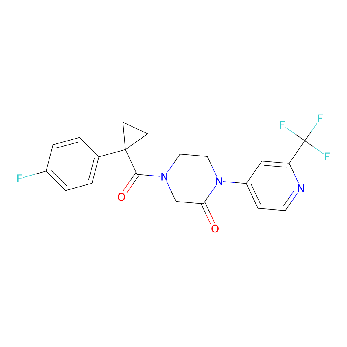 4-[1-(4-Fluorophenyl)cyclopropanecarbonyl]-1-[2-(trifluoromethyl)pyridin-4-yl]piperazin-2-one molecular structure, CAS 2380182-20-5