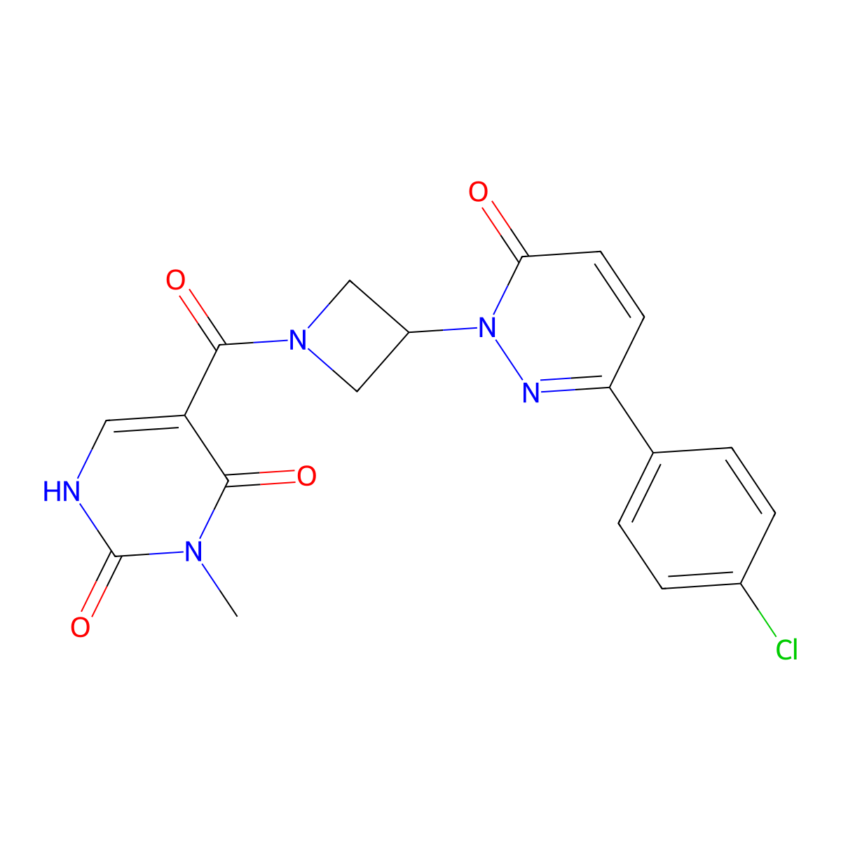 5-{3-[3-(4-Chlorophenyl)-6-oxo-1,6-dihydropyridazin-1-yl]azetidine-1-carbonyl}-3-methyl-1,2,3,4-tetrahydropyrimidine-2,4-dione molecular structure, CAS 2380182-29-4