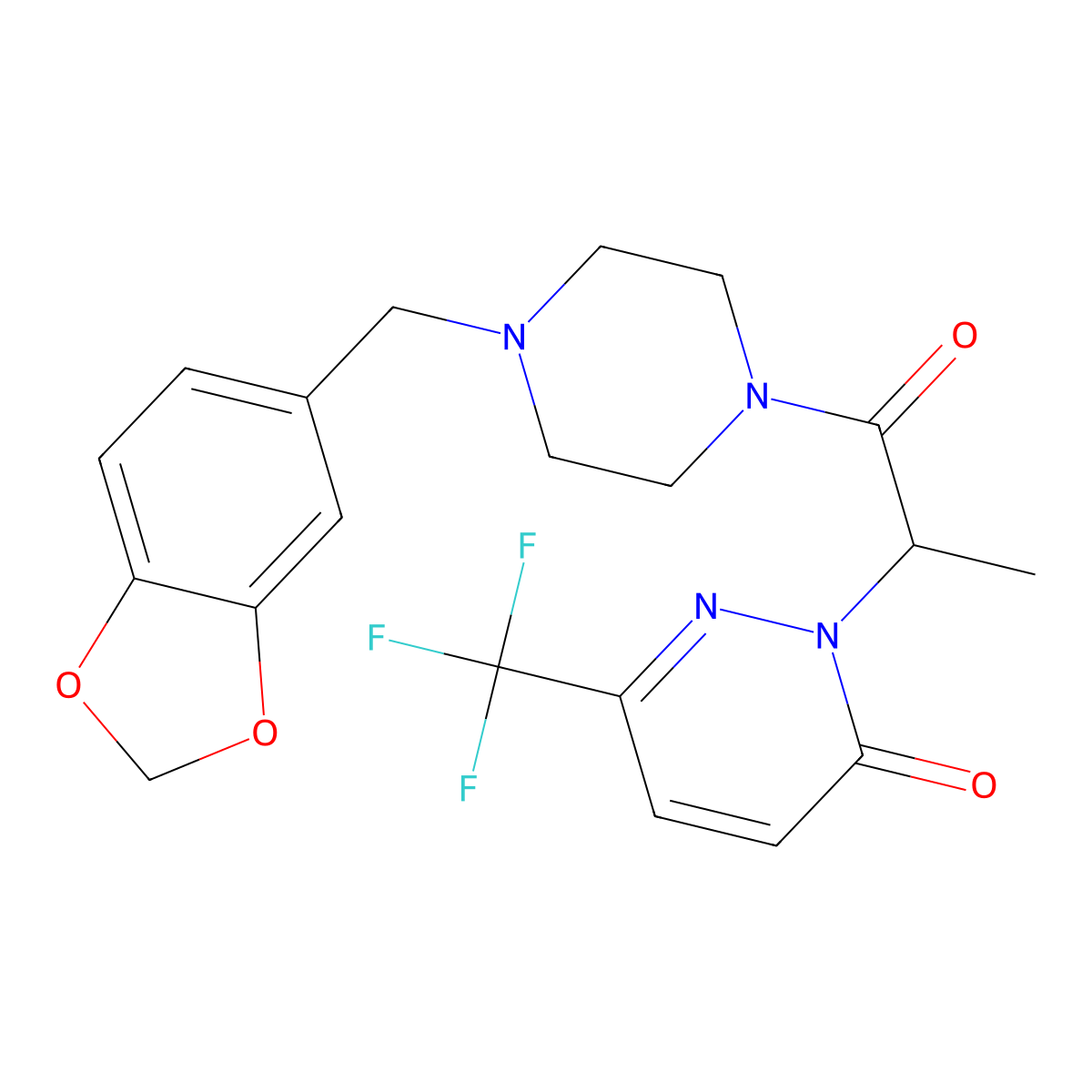 2-(1-{4-[(2H-1,3-benzodioxol-5-yl)methyl]piperazin-1-yl}-1-oxopropan-2-yl)-6-(trifluoromethyl)-2,3-dihydropyridazin-3-one molecular structure, CAS 2380182-30-7